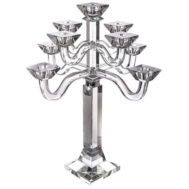 9-Branch Crystal and Sterling Silver Rectangular Base Candelabra in Clear