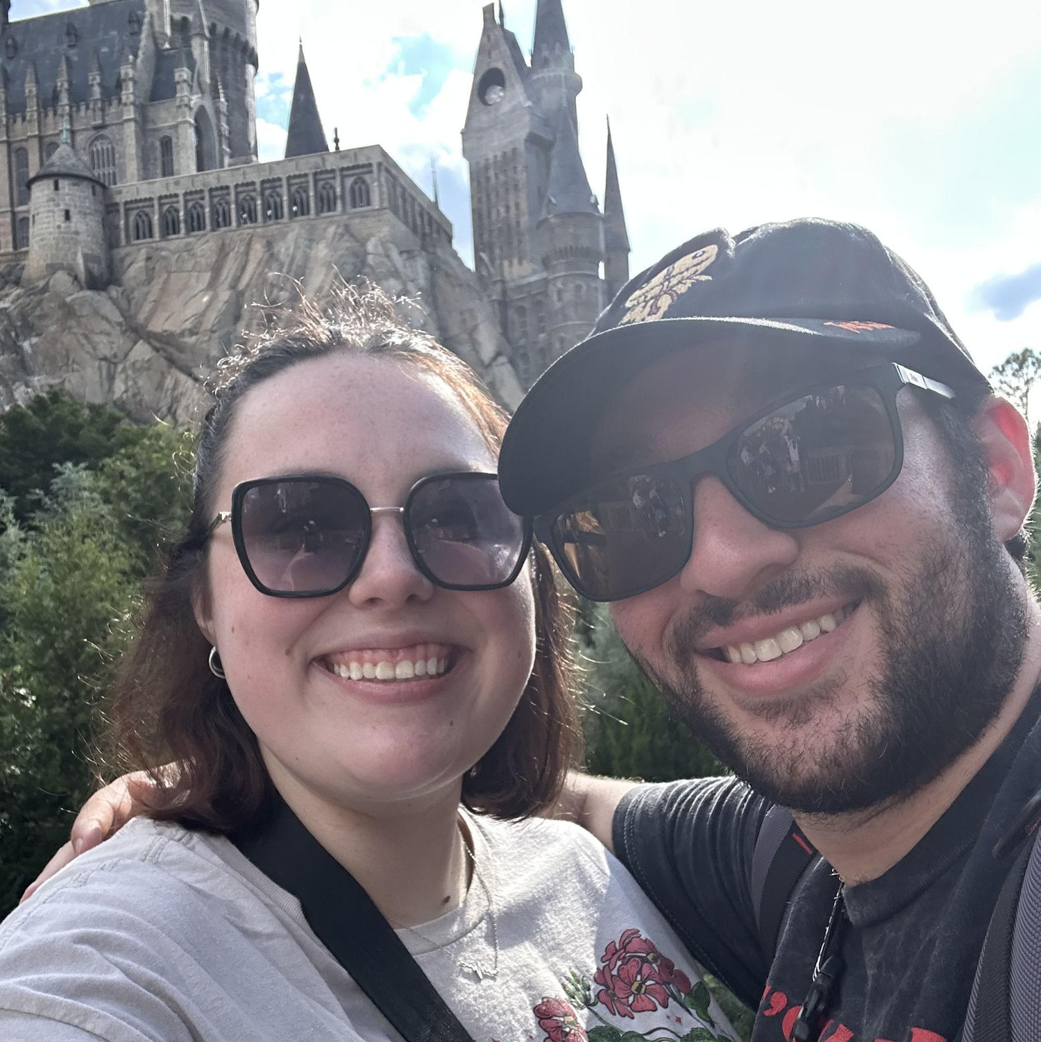 Us infront of the Hogwarts castle on our first trip to Universal.