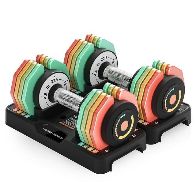Motion Space Adjustable Dumbbells Set 12.5LB/22.5LB Pair, 1-Sec Fast Adjustable 5 Weights by Turning Handle, Premium Comfort Non-slip Metal Dumbbells with Tray, Compact Size for Full Body Home Workout