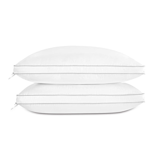 Globon Luxury Feather Down Pillow Standard Queen Size for Sleeping, Hotel Collection Fluffy Pillow, Low Soft Gusseted Bed Pillows, 18"X26", Pack of 2