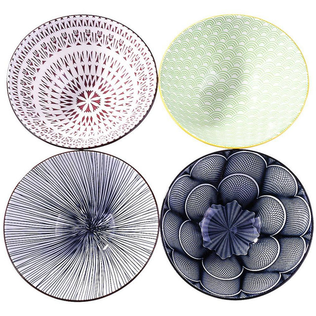 7 Inch Microwavable Ceramic Ramen Bowl Set of 4 Japanese Instant Noodle Bowls