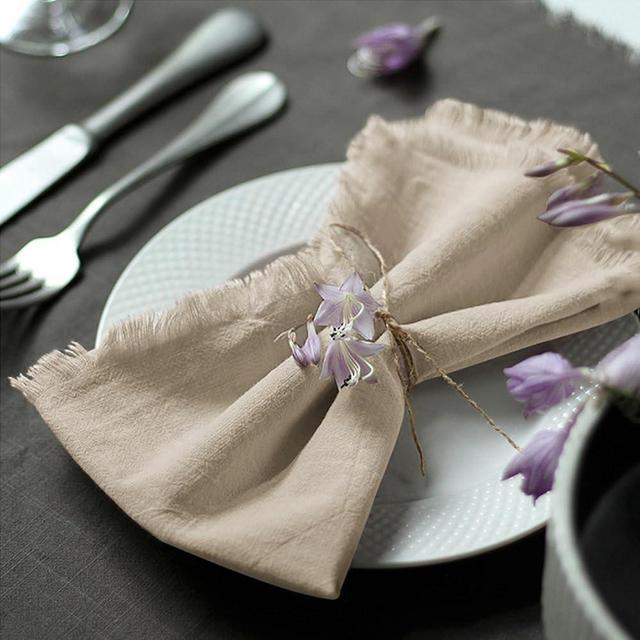 Ayuzawa Handmade Cloth Napkins 100% Cotton Napkins with Fringe，Delicate Handmade Cloth Napkins for Dinners, Parties, Weddings and More，18 x 18 Inch Set of 12 - Beige