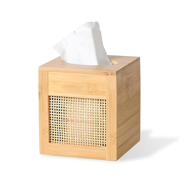ABBI NIMO Square Bamboo Tissue Box Cover, Natural Rattan Tissue Holder with Magnets for Kitchen, Bathroom, Living Room, Bedroom, or Office
