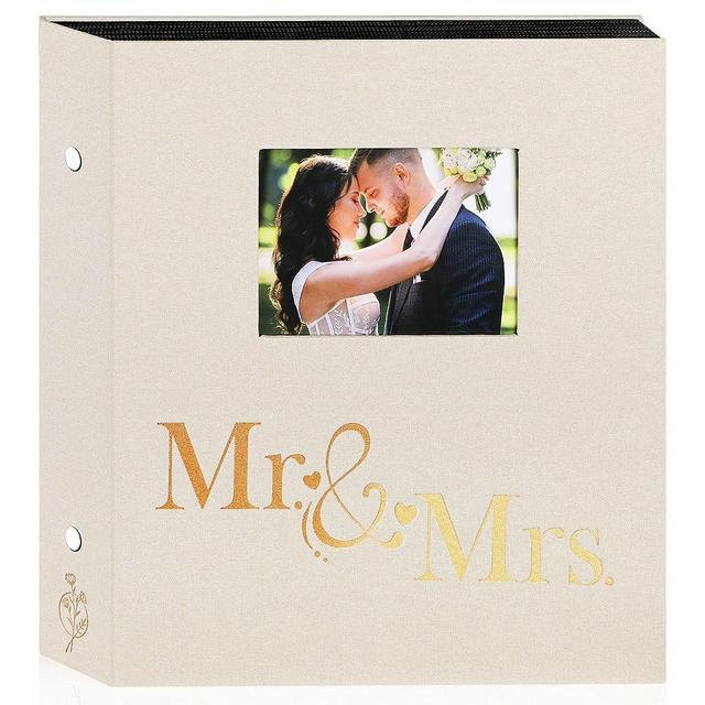 Lanpn Wedding Photo Album 6x4 600 Pocket Photos Slip in, Linen Cover Large Capacity Newlywed Marriage Window Album Hold 600 Horizontal Vertical Photos (Mr & Mrs, Beige)
