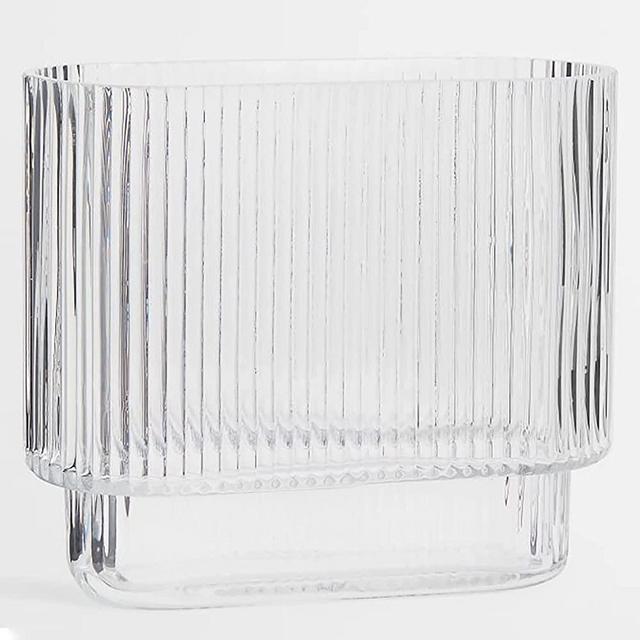 YANWE Clear Glass Vase, Flower Vase for Centerpieces, Ribbed Vase, Modern Vase, Decorative Vase for Living Room, Dining Table, Entryway, Mantle, Shelf, Wedding, Office, 7.1 Inches