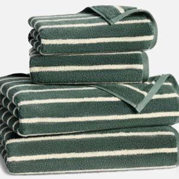 Super-Plush Turkish Cotton Bath Sheet Bundle in Striped Botanical Green