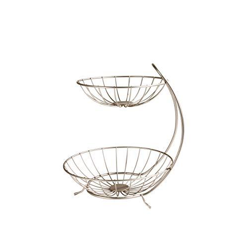 Spectrum Diversified Yumi 2-Tier Server Sturdy Steel Stacked Fruit Bowls, Produce & Vegetable Stand, Satin Nickel