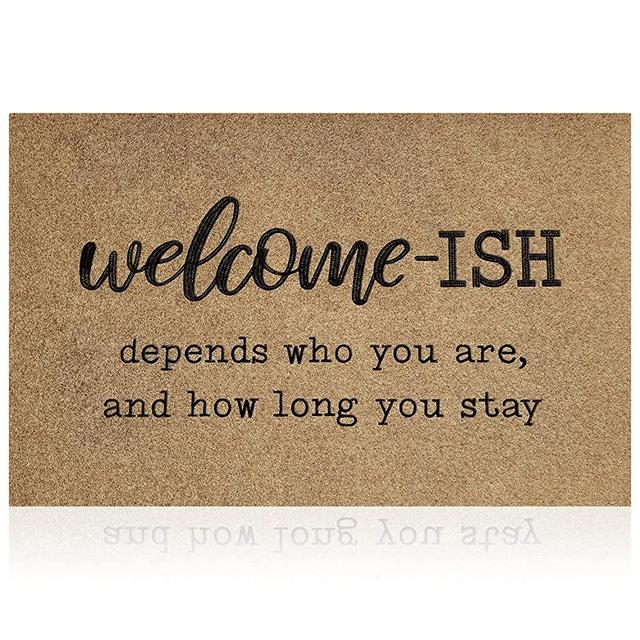 Welcome Mats for Front Door Outdoor Entry Welcome Ish Depends Who You are Doormat Non-Slip Rubber Mat for Home Indoor Farmhouse Funny Kitchen Rugs Balcony Patio Full Brown
