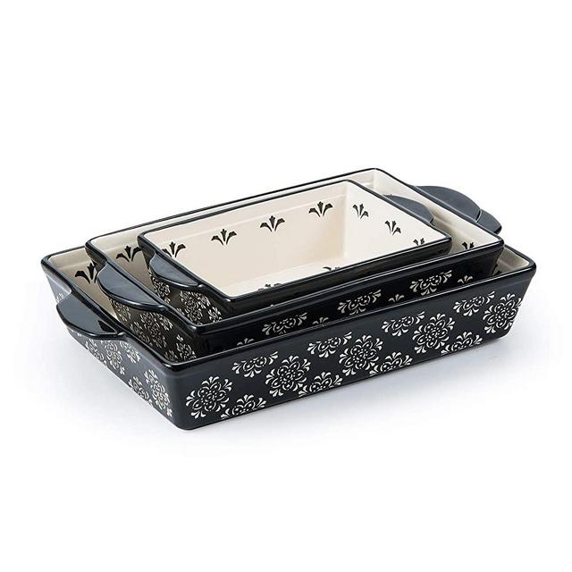 Original Heart Casserole Dish Ceramic Baking Dish 9x13 Baking Pan 3pcs Bakeware Sets Black Lasagna Pan Rectangular Baking Pan Set Baking Dishes for oven