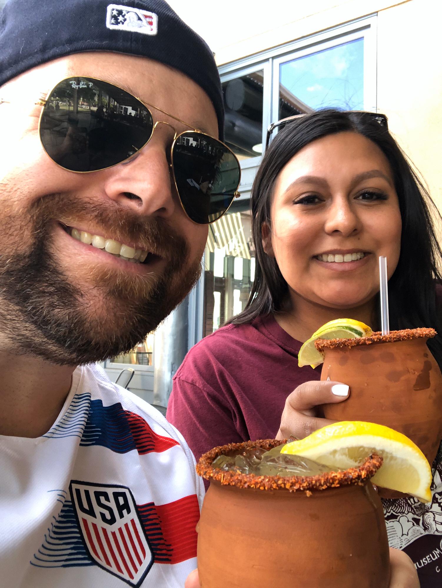 Having a drink before the US v Mexico soccer game.