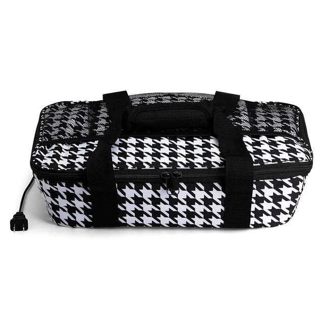 HOTLOGIC Max Large Portable Electric Food Heater - Innovative Food Warmer and Heated Lunch Box for Adults Car/Home - Easily Cook, Reheat, and Keep Your Food Warm - HOUNDSTOOTH - 120V