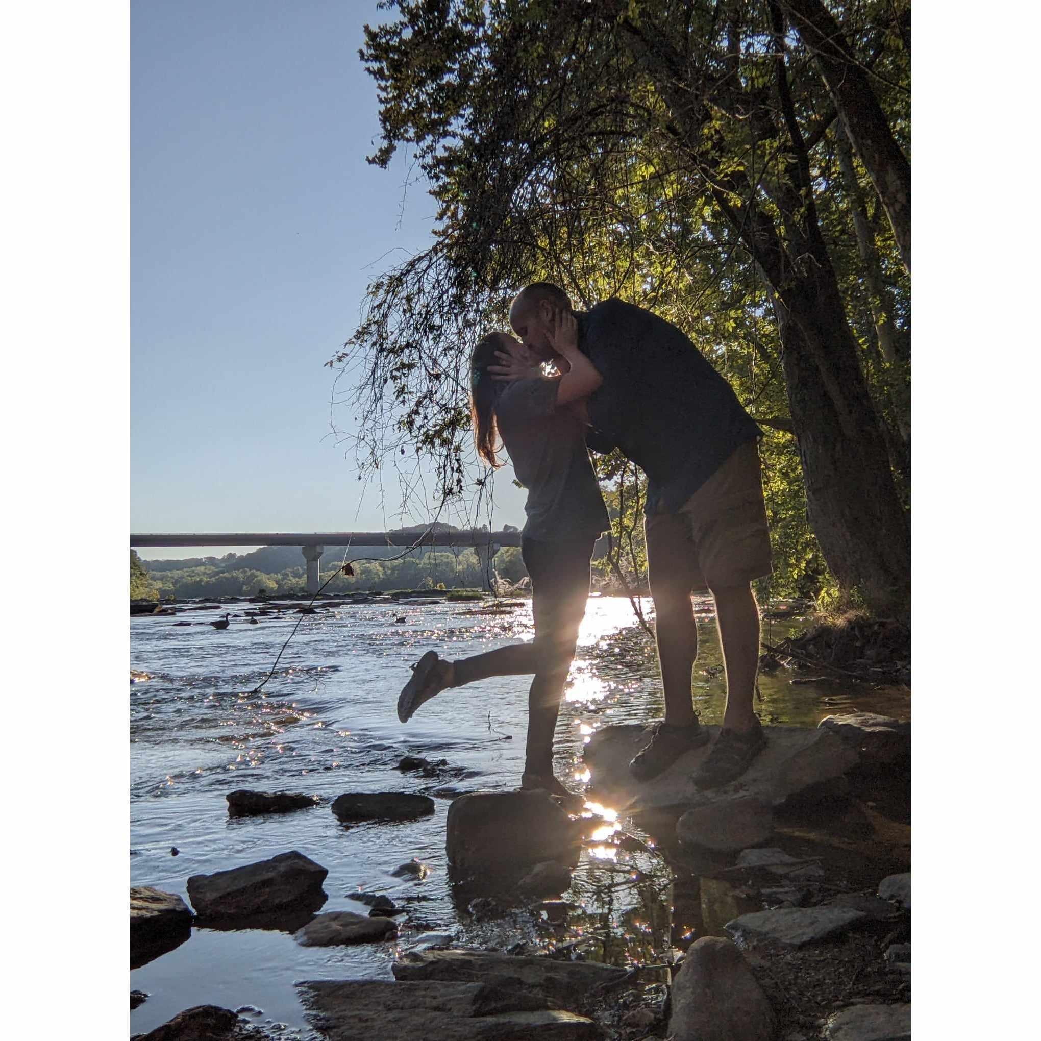 Engagement Day Kiss on the Shenandoah River