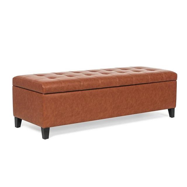 Joveco 51 Inch Storage Ottoman Bench,Tufted Leather Storage Bench for Bedroom (51”,Orange)