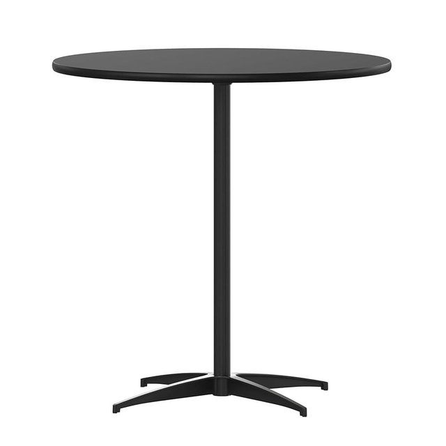 Flash Furniture Lars Black 30'' Round Wood Cocktail Table with 30'' and 42'' Columns