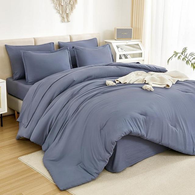 Litanika King Size Comforter Set Bluish Grey - 7 Pieces Bed in a Bag King Bedding Comforter Sets, Solid Lightweight Bed Set with Comforter, Sheets, Pillowcases & Shams