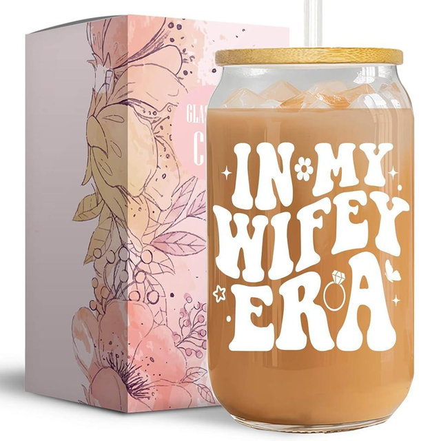 Bridal Shower Gifts - Bachelorette Gifts for Bride - Bridal Gifts for Bride, Bride to Be Gifts - Unique Wedding Gifts Wifey Gifts Idea In My Wifey Era 16 Oz Glass Coffee Cup