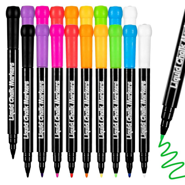 JR.WHITE Liquid Chalk Markers - 18 Pack Wet Erase Markers for Acrylic Fridge Calendar, 1mm Fine Tip Chalkboard Marker for Whiteboard, Blackboard, Glass Board, Window, Mirror, Dry Erase Board