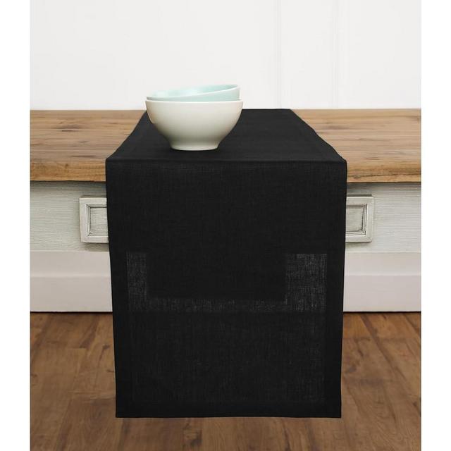Solino Home Linen Table Runner 14 x 48 Inch – 100% Pure Linen Thanksgiving Table Runner Black – Machine Washable and Handcrafted from European Flax – Fete
