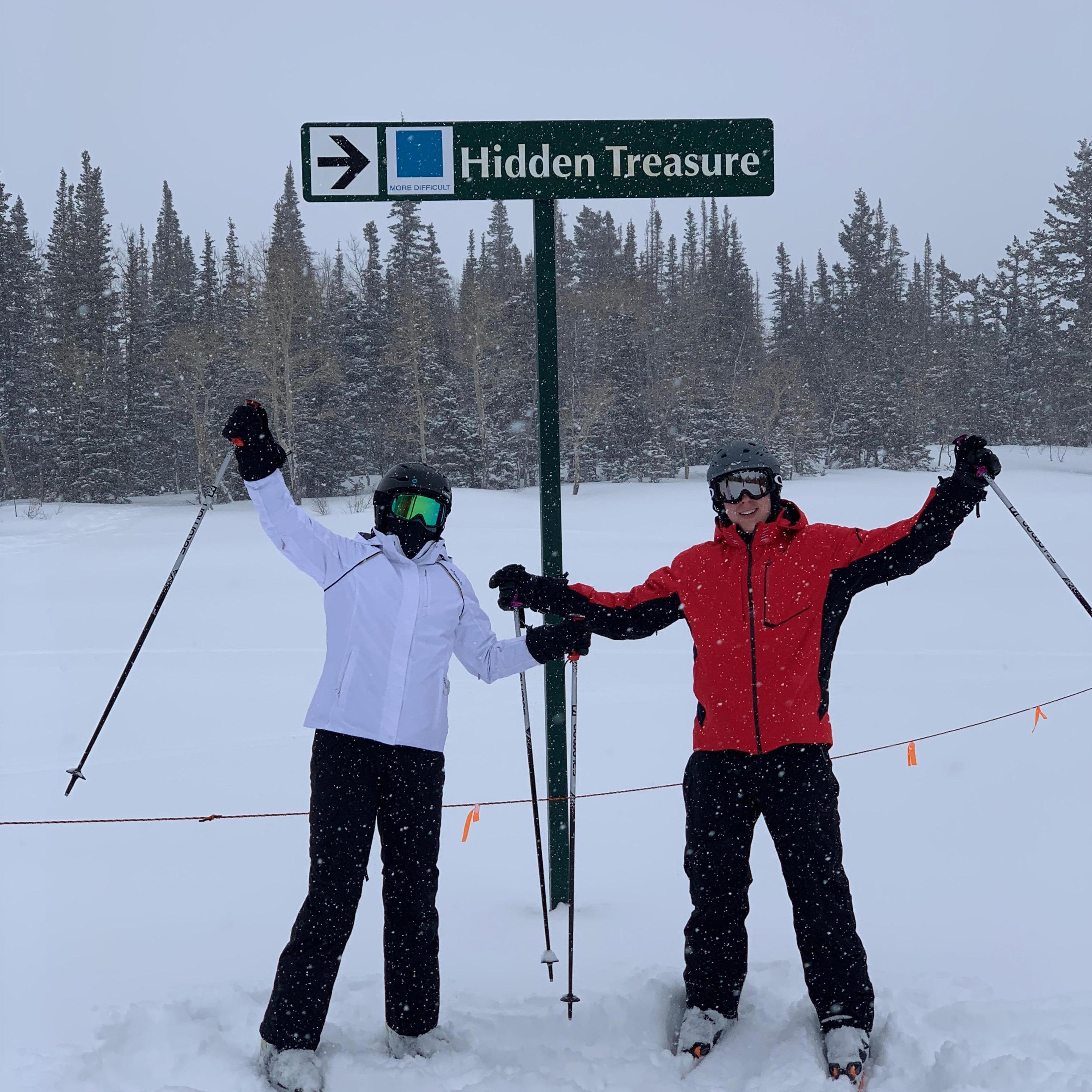 Skiing Alex's first blue in Deer Valley, UT
