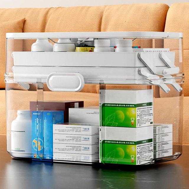LECHUAN 3-Tier 12 x 9 x 7 Medicine Organizer, Medicine Cabinet Organizer with Portable Pill Case, Multipurpose Plastic Box for Storage Empty First Aid Box