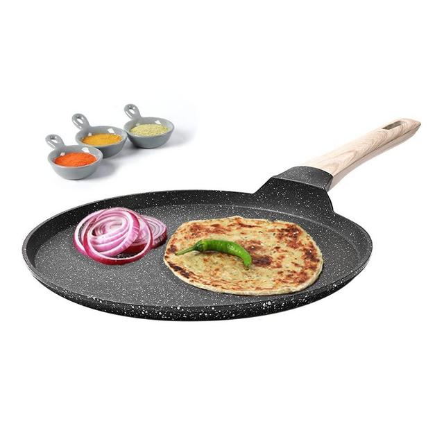 Carote 24cm Non-Stick Dosa Tawa,Granite Coating from Switzerland(Flat Base for Induction and Gas Stove), PFOA Free, 5 Layers Coated, Cast Aluminium, Black