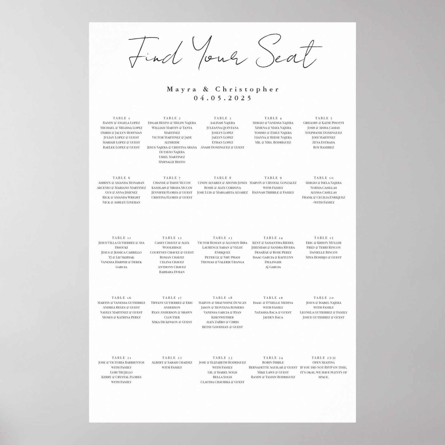 Seating Chart for Dinner :)