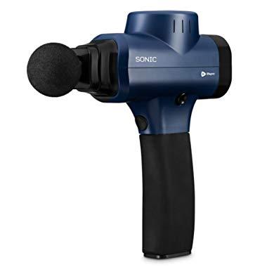 Sonic Handheld Percussion Massage Gun - Deep Tissue Massager for Sore Muscle and Stiffness - Quiet, 5 Speed High-Intensity Vibration - Quick Rechargeable Device - Includes 5 Massage Heads (Blue)