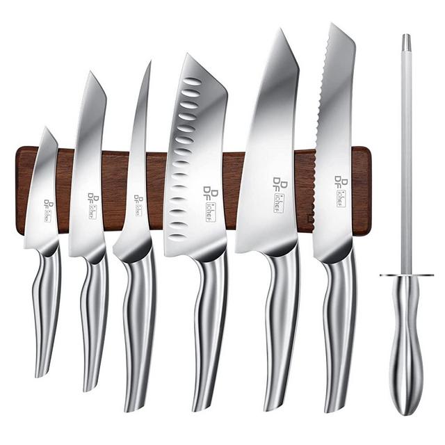 DDF iohEF Knife Set with Knife Strip, 8 Piece Professional Kitchen Knife Set, German High Carbon Stainless Steel Chef Knives Set with Magnetic Knife Holder for Wall