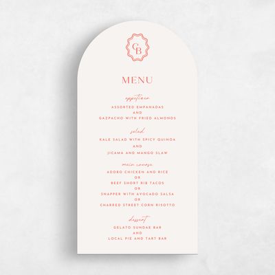Pink Arch Wedding Menu - Petra