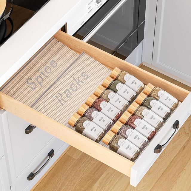PanPanPal Spice Drawer Organizer, 2 Tier- 2 Pack Clear Acrylic Drawer Seasoning Organizer, Expandable From 11'' to 22'' Kitchen Spice Rack Organizers and Storage for Drawer (Jars not included)