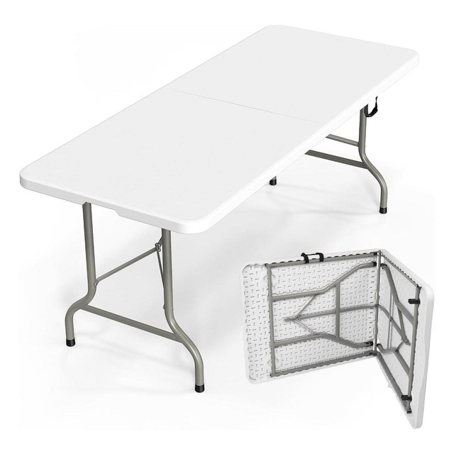 Bonnlo Folding Table 6ft, Portable Collapsible Plastic White Long Tables for Party, Camping, Banquet, Craft, Dining, Wedding, Outdoor and Indoor Use