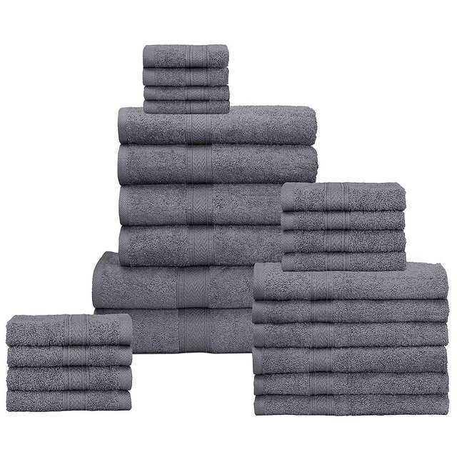 HILLFAIR 100% Cotton Towels Set for Bathroom, Quick Drying, High Absorbent 24Pc Towel Set, 2 Bath Sheets, 4 Bath Towels, 6 Hand Towels, 4 Fingertip Towels, 8 Washclothes: Platinum
