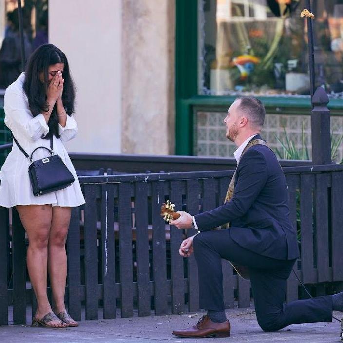 2/16/2024, SB, CA--Singing his own rendition of "Can you feel the love tonight" Isaac proposed in front of the place we often would karaoke this song together during our first months of dating.