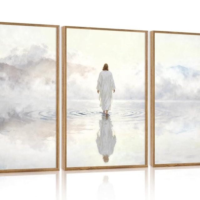 IARTTOP Framed Christian Jesus Wall Art, Abstract Jesus Walking on Water Wall Decor, Modern Religious Christian Art Prints Christ Religion Canvas Postet Scripture Artwork for Church Living Room Bedroom Office-16”x24”x3
