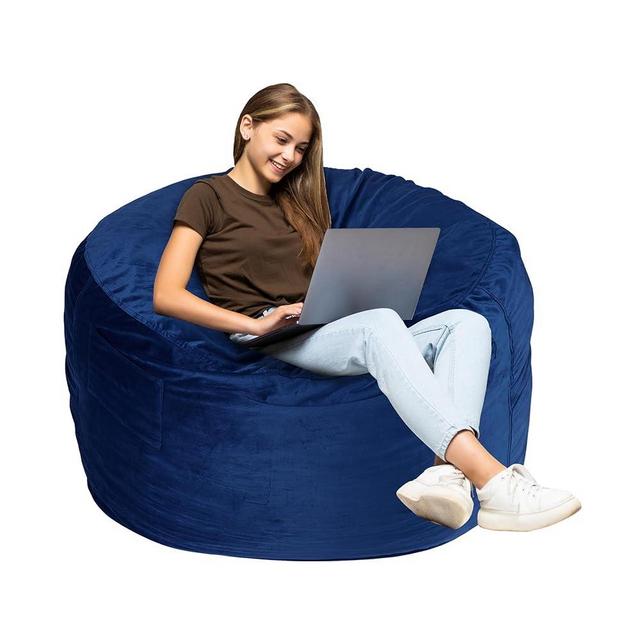 SIMFLAG 3Ft Bean Bag Chair, Memory Foam Filling Bean Bag Chairs with Velvet Cover, Removable and Machine Washable Cover, Giant Bean Bag Chair for Adult - Dark Blue