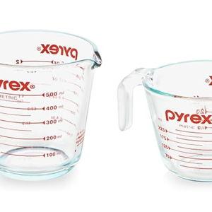 Pyrex Essentials (2-Pack) Glass Measuring Cups Set, (1 & 2 Cup) Measuring Cups For Prepping, Baking and Cooking, Preheated Oven, Dishwasher, Freezer, and Microwave Safe