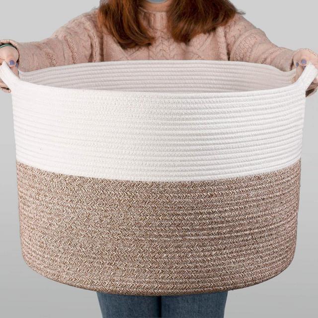 INDRESSME XXXLarge Cotton Rope Basket 21.7 x 21.7 x 13.8 Woven Baby Laundry Blanket Basket Toy Basket with Handle Storage Comforter Cushions Thread Laundry Hamper