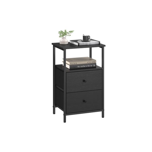 VASAGLE Nightstand, 24-Inch Tall Side Table with 2 Fabric Drawers and Storage Shelf, for Bedroom Ash Black and Black