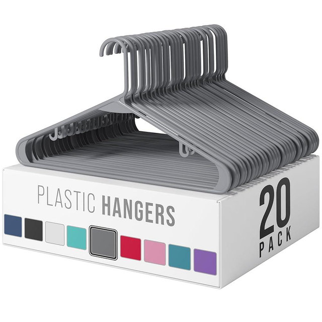 NEATERIZE Clothes Hangers Plastic 20 Pack - Grey Plastic Hangers - Makes The Perfect Coat Hanger and General Space Saving Clothes Hangers for Closet - Percheros Ganchos para Colgar Ropa Hangars
