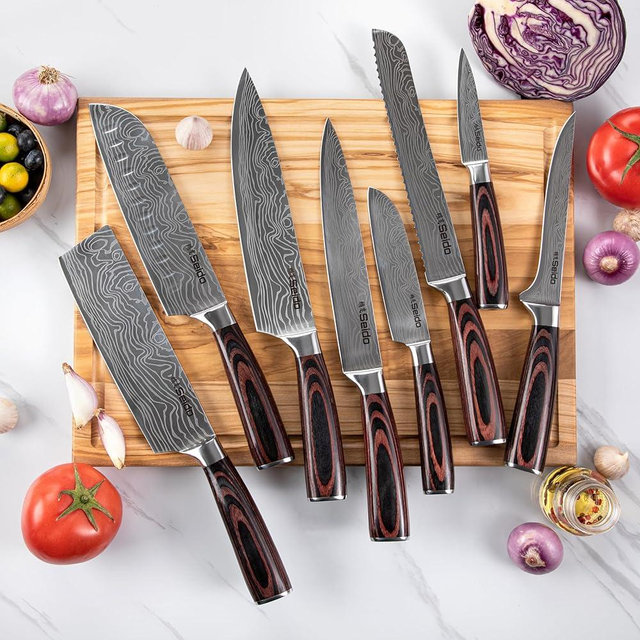 Seido Knives Master Chef Knife Set, 8-Piece Kitchen Knife Set, High-Carbon Stainless Steel Handmade Culinary Knives, Professional Chef Knives, Kitchen Knives