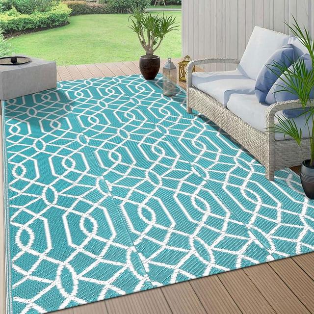 HEBE Outdoor Rug for Patios Clearance 6'x9' Waterproof Reversible Patio Mat Plastic Outside Camping RV Rug Geometric Area Rugs Carpet for RV,Patio,Deck,Balcony,Camper,Porch,Tent