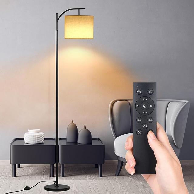 onffo Floor Lamps for Living Room, Modern Floor Lamp with Romote Control and Stepless Dimmable Bulb, Metal Standing Lamps with Hanging Lampshade for Bedroom, Office, 12W Bulb Included