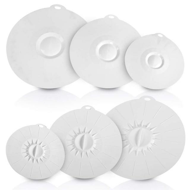 Food Cover Pure White Silicone Lids Set for Food Storage – Heat Resistant Silicone Lids for Bowl Pans Pots Stovetop – Microwave Freezer & Refrigerator Airtight Suction Seal Lids Set, BPA Free - 6 Pack