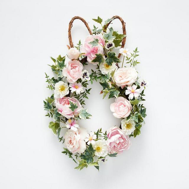 Faux Floral Bunny Shaped Wreath, Pink