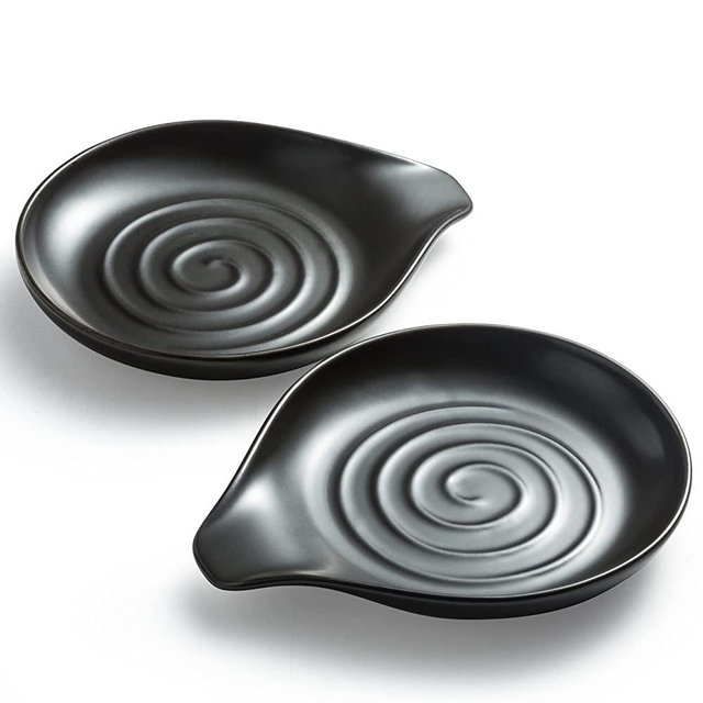 Spoon Rest, Cooking Spoon Holder for Stove Top Large Kitchen Spatula Holder for Spoons, Ladles, Tongs, Set of 2, Black