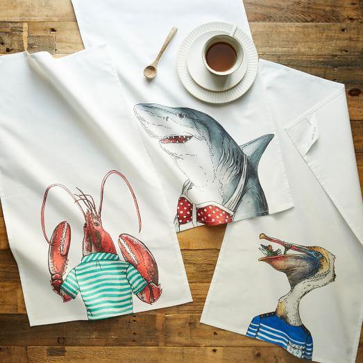 Dapper Animal Tea Towels, Set of 3, Beach