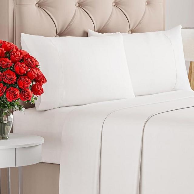 CGK Linens Twin 4 Piece Sheet Set - Cooling Sheets for Hot Sleepers - Hotel Luxury Bedding Set with 8-16 Inch Deep Pockets - 1 Flat & 1 Fitted & 2 Pillowcases - Soft and Wrinkle Free - Antique White