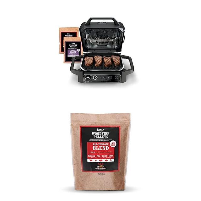 Ninja OG751 Woodfire Pro Outdoor Grill with Built-In Thermometer, 7-in-1 Master Grill,BBQ Smoker & Outdoor Air Fryer plus Bake, Roast, Dehydrate,& Broil, Woodfire Technology, with Robust Blend Pellets