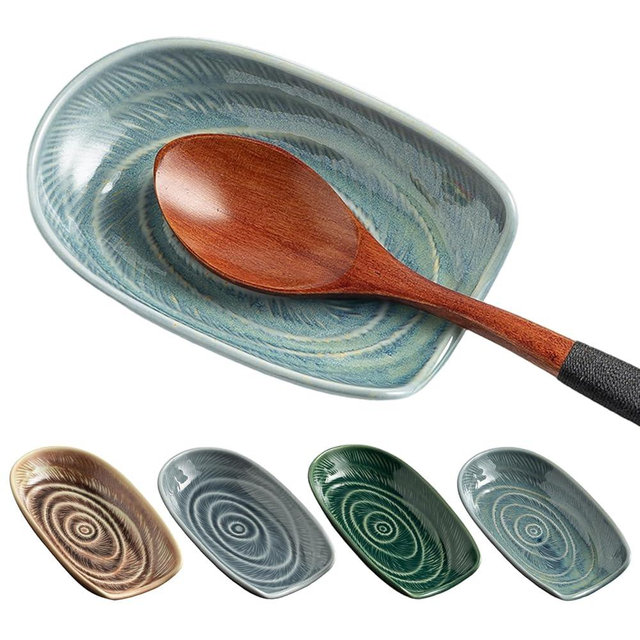 Ceremic Spoon Rest for Stove Top, Spoon Holder for Kitchen Counter, Coffee Spoon Rest, Cooking Utensil Rest for Ladles, Kitchen Decor, Housewarming Gifts, 1 pack (cyan)