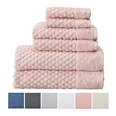 Great Bay Home 100% Cotton Bath Towels, Luxury 6 Piece Set - 2 Bath Towels, 2 Hand Towels and 2 Washcloths. Absorbent Quick-Dry Textured Towels. (6 Piece Set, Pink)